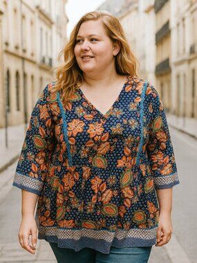 Rusttydustty Modern Bohemia Crush Ladies Fun Floral Print Top Size 4XL